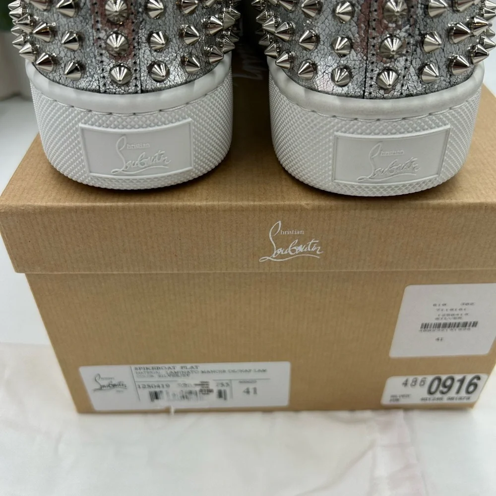 Men's Christian Louboutin spike boat, leather sneakers size 41 made in Italy